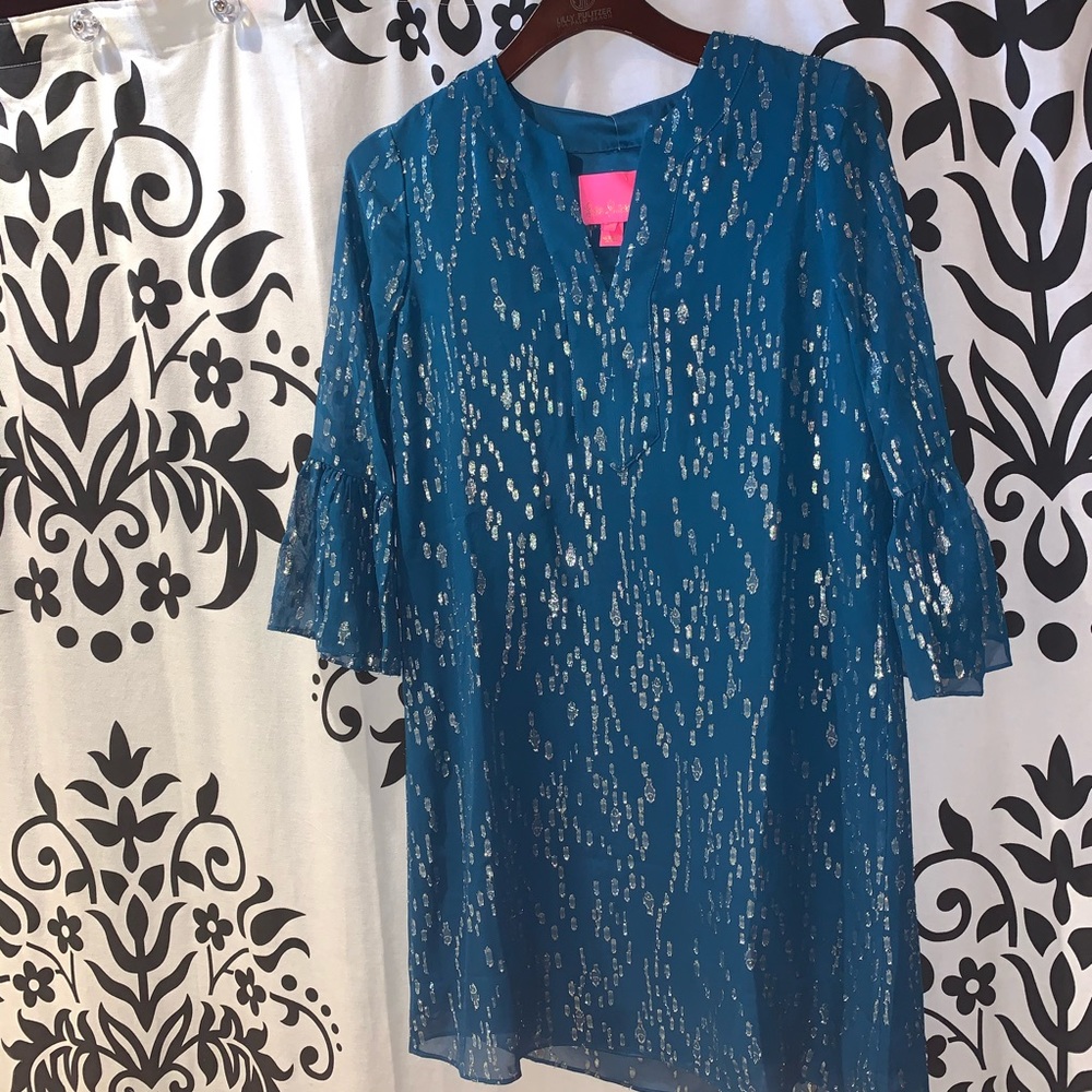 Lilly Pulitzer Elenora Silk Dress Inky Tidal